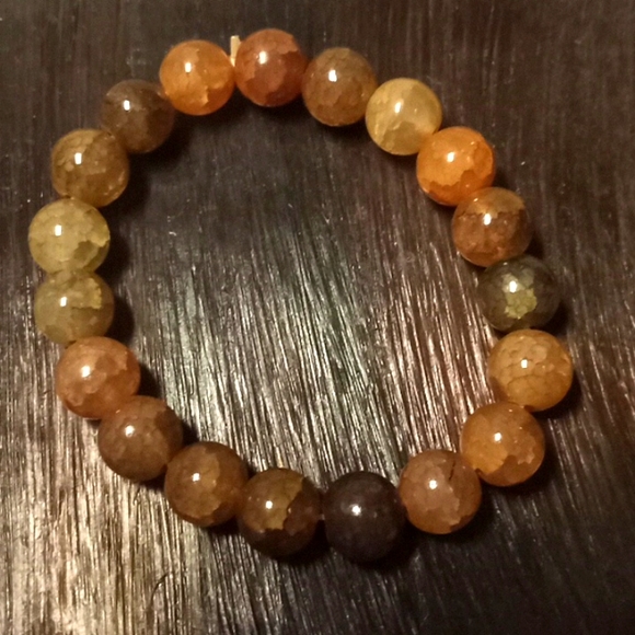 Happiness Sunstone Crackled Agate 10 MM Bead Stretch Bracelet - Picture 3 of 8